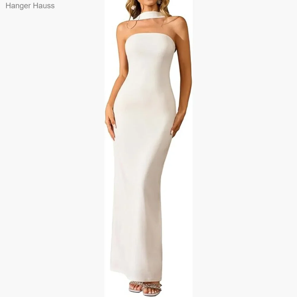 Elegant Halter Neck Bodycon Maxi Dress Formal Wedding Guest Cocktail